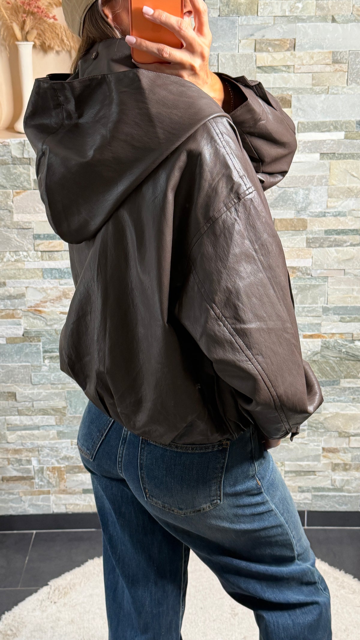 Veste simili cuir à capuche amovible Choco