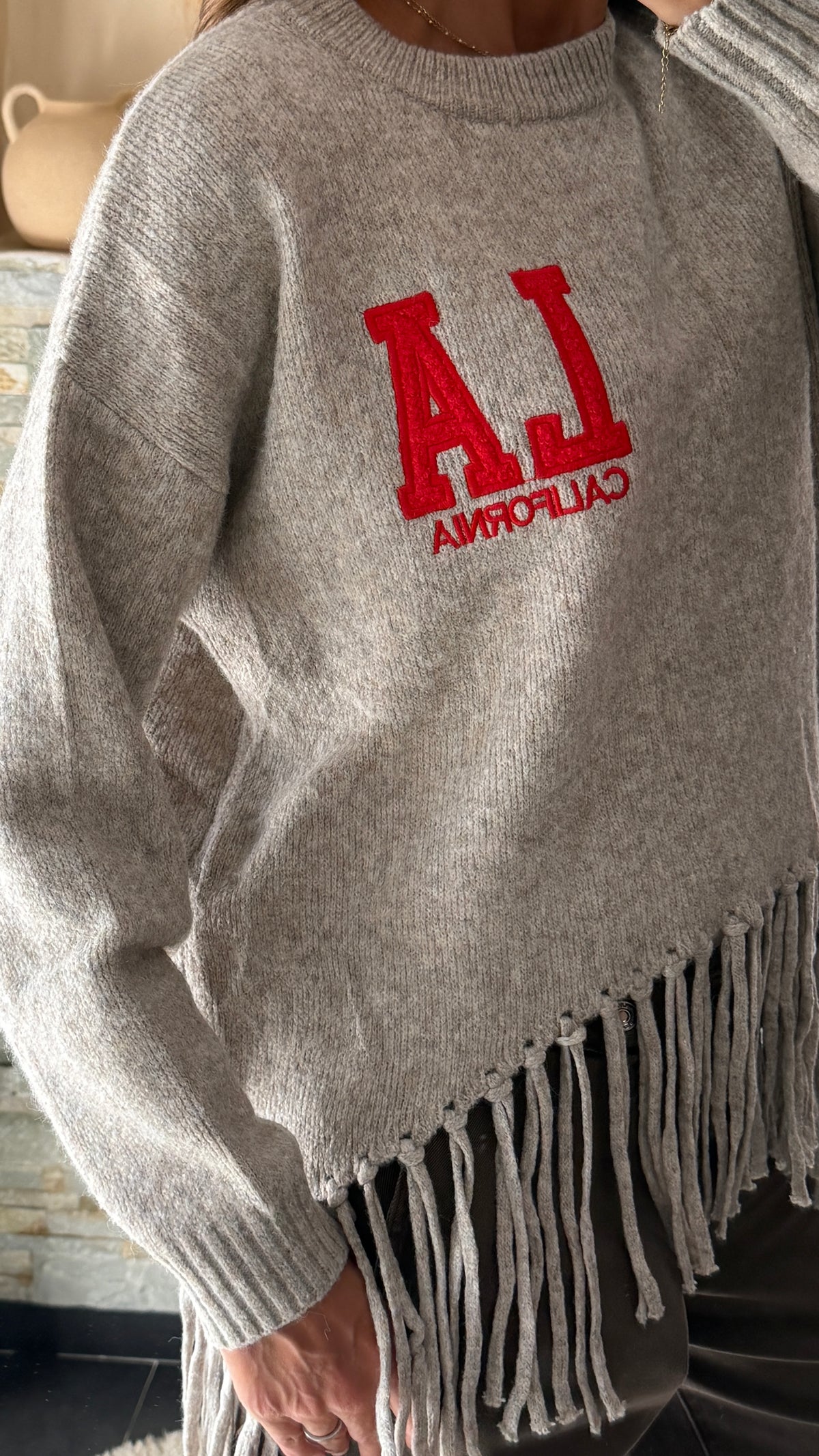 Pull LA à franges Taupe