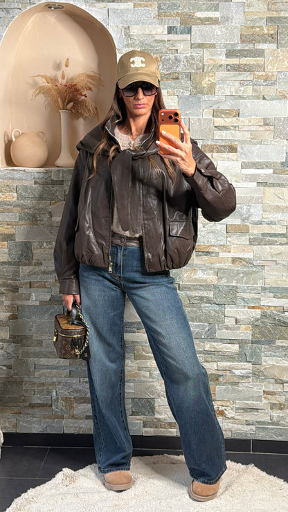 Veste simili cuir à capuche amovible Choco