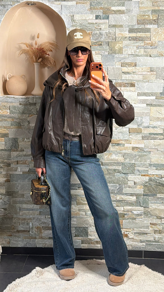 Veste simili cuir à capuche amovible Choco