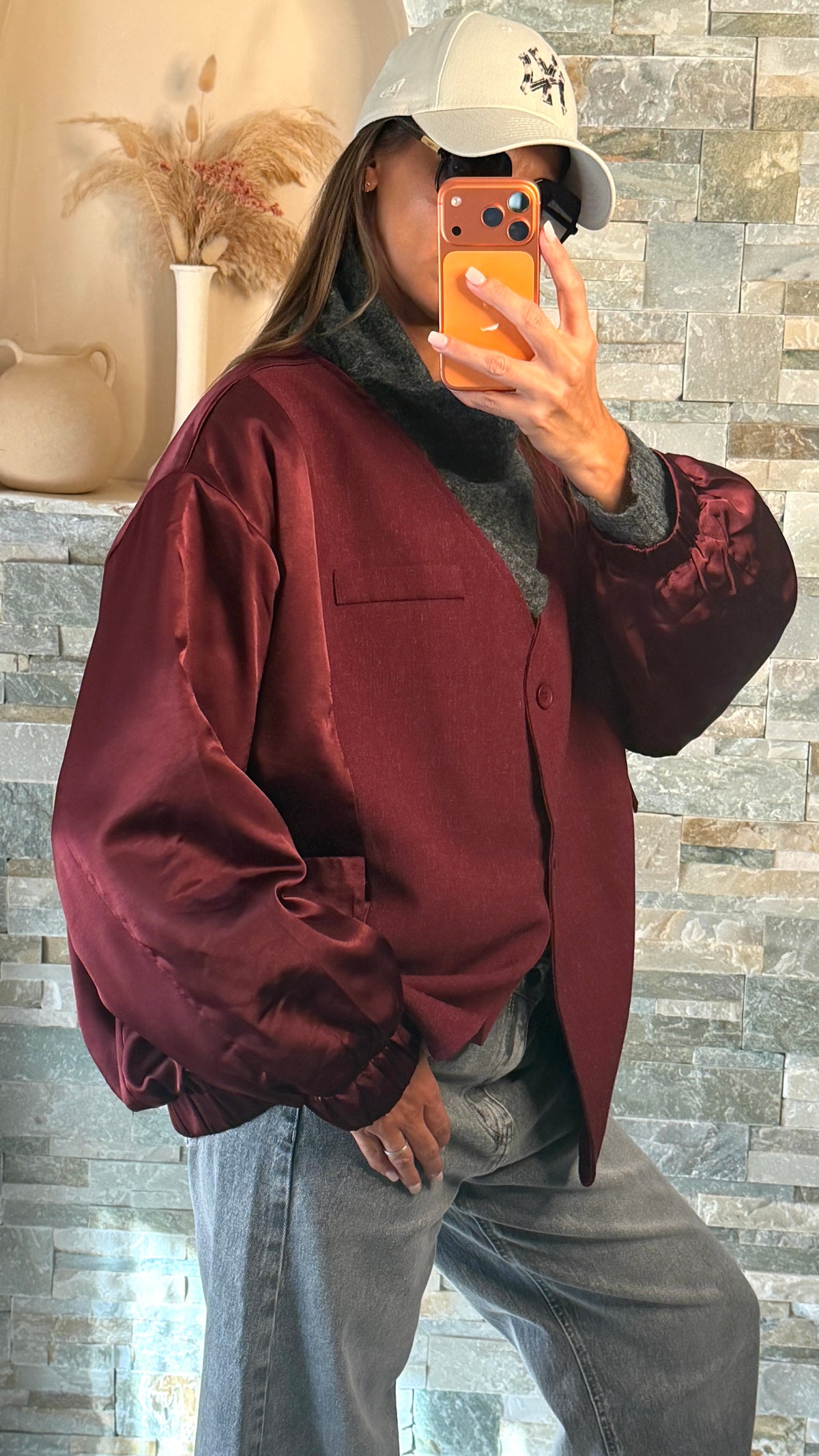 Blazer oversize  style bombers  bimatière Bordeaux