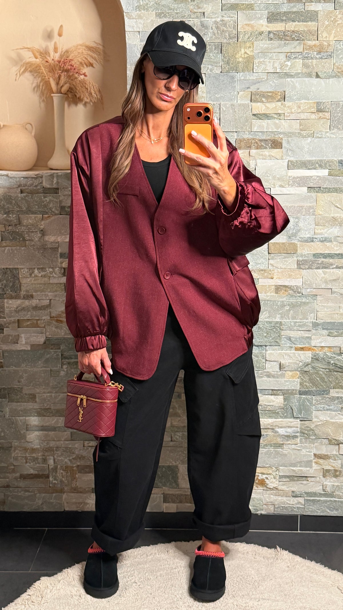 Blazer oversize  style bombers  bimatière Bordeaux