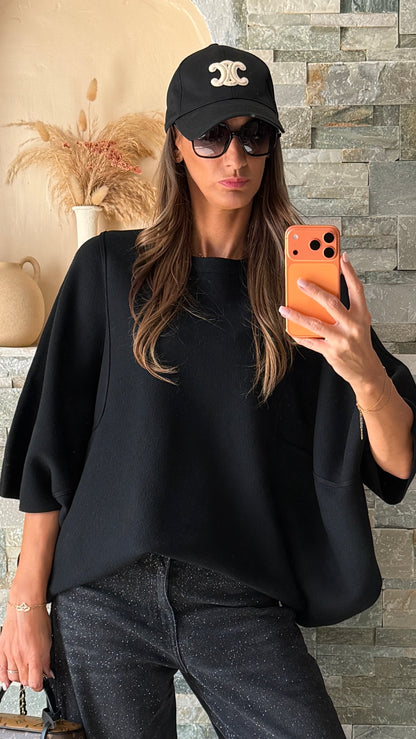 Pull ample manches courtes  Noir