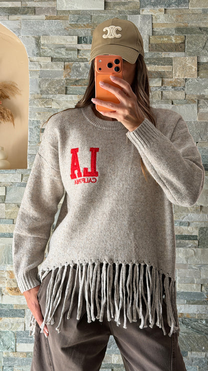 Pull LA à franges Taupe