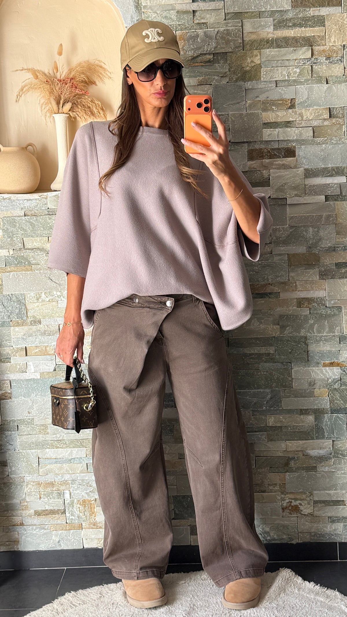 Pull ample manches courtes Taupe