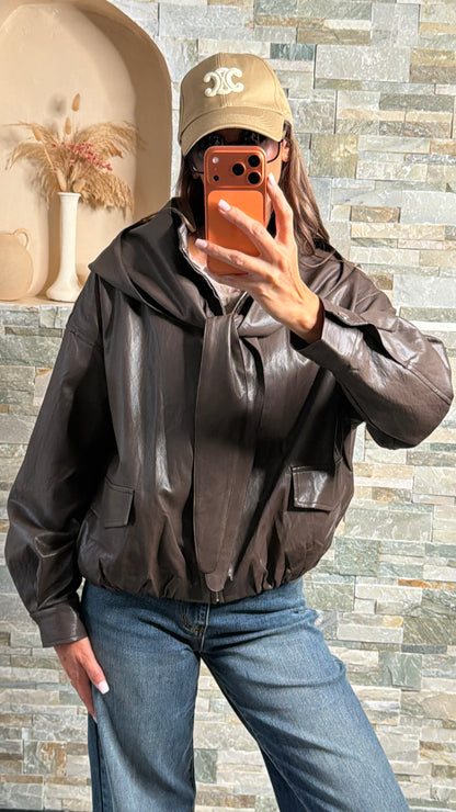 Veste simili cuir à capuche amovible Choco