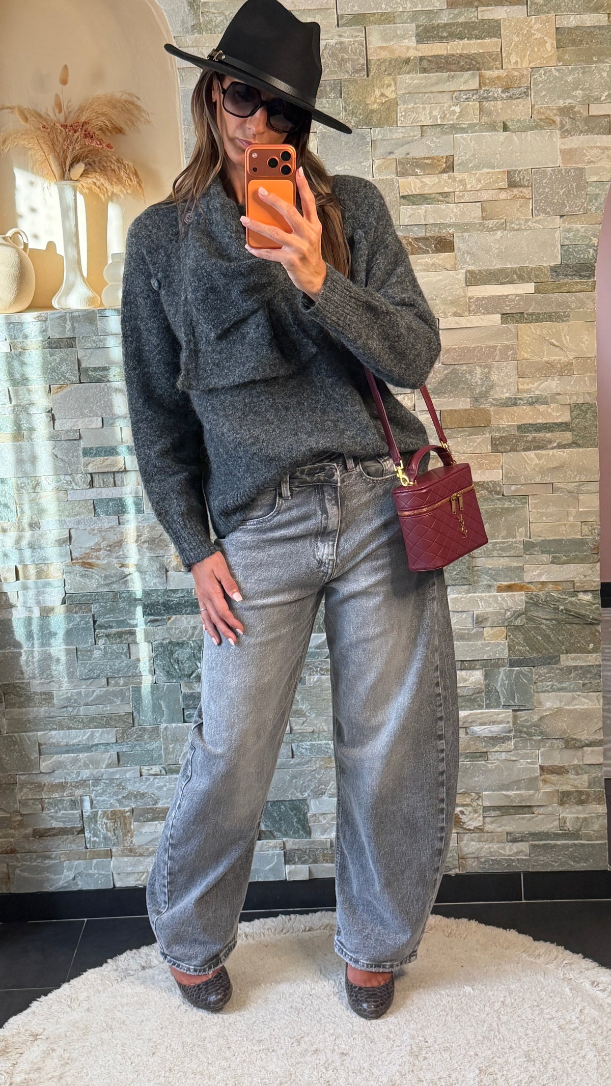 Pull col écharpe amovible Gris anthracite