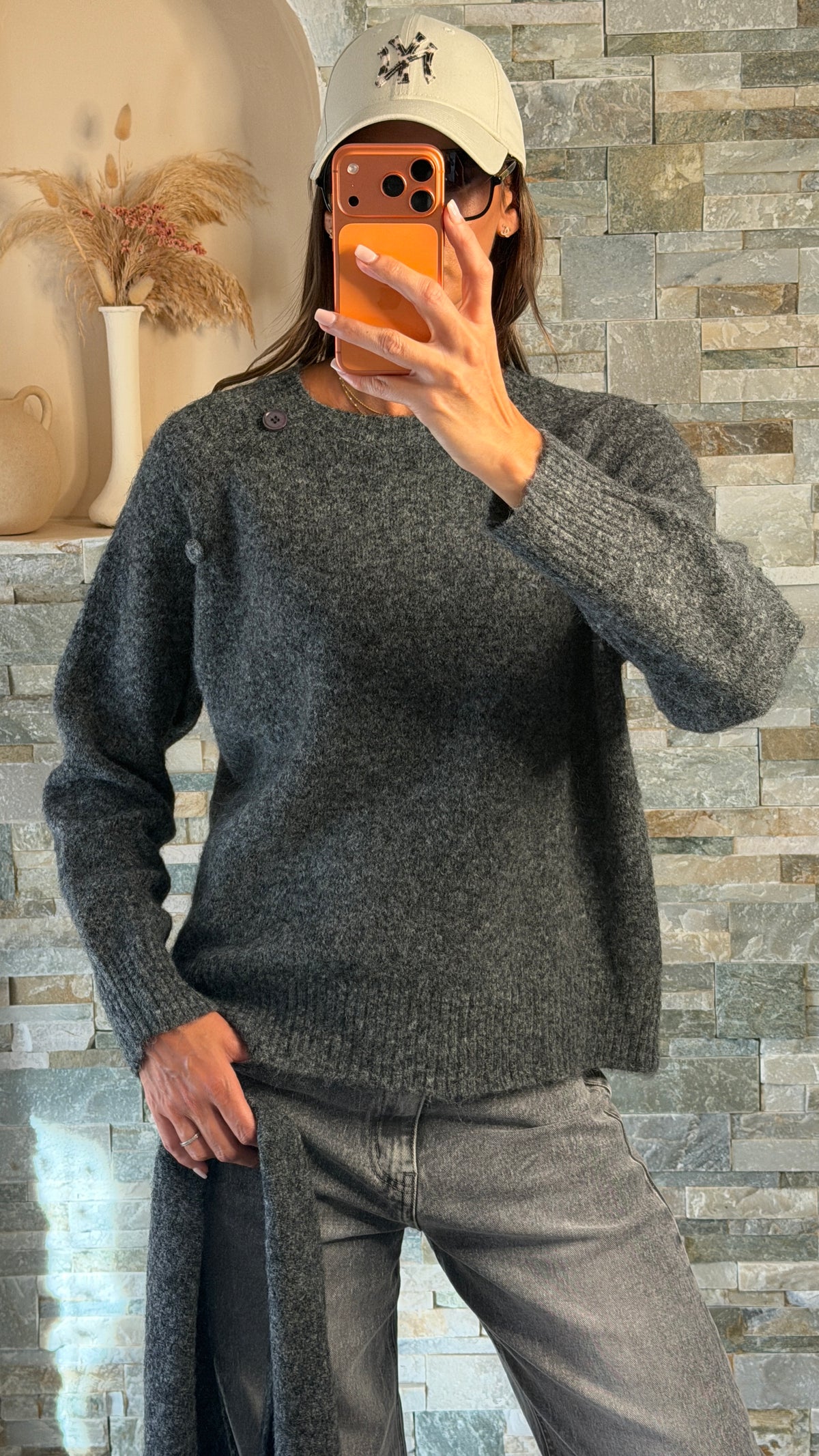Pull col écharpe amovible Gris anthracite