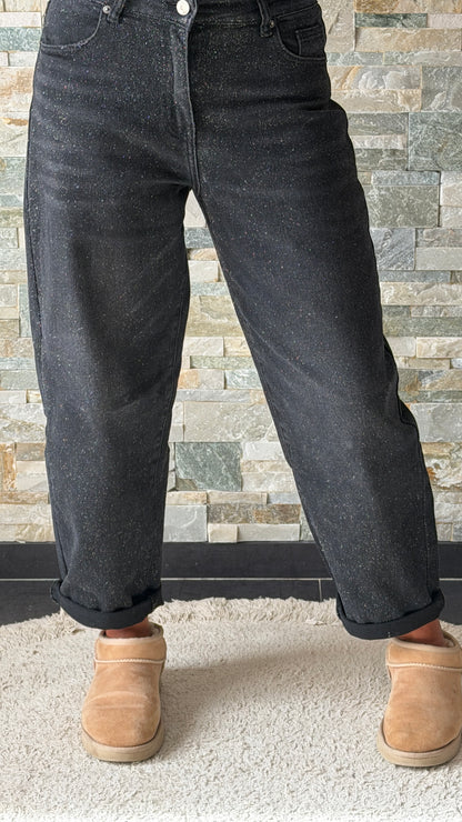 Jean mom pailleté Noir