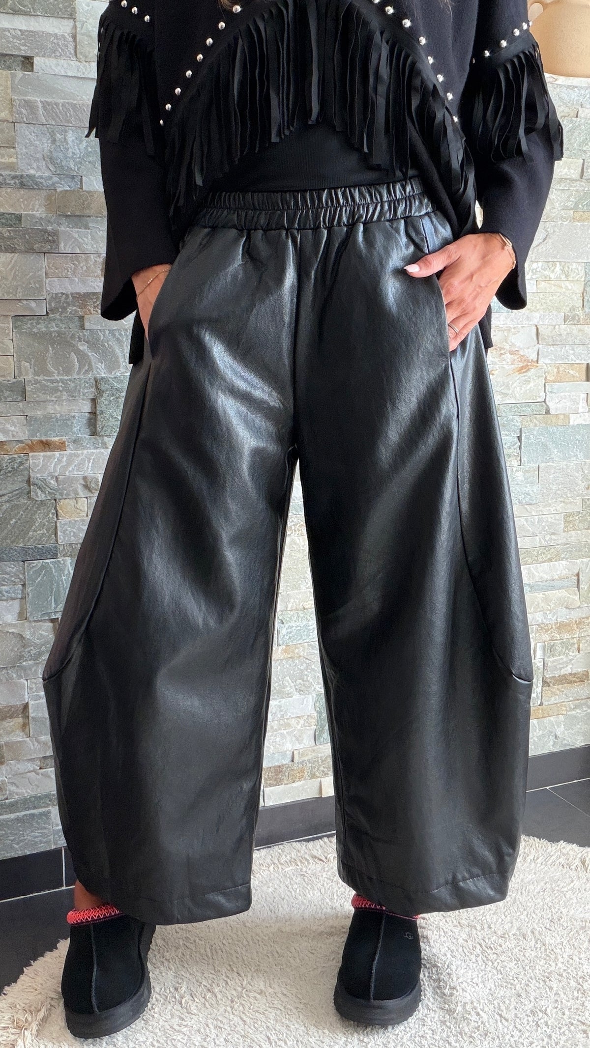 Pantalon ballon simili cuir Noir