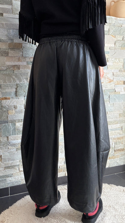 Pantalon ballon simili cuir Noir