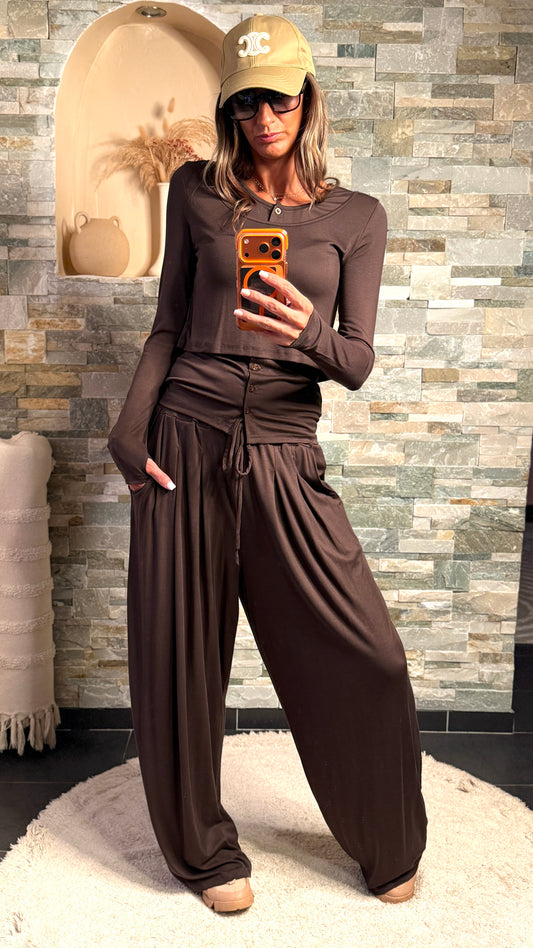 Pantalon fluide large à plis Choco