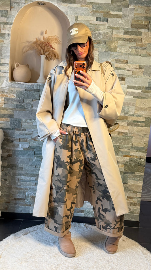 Pantalon cargo barrel imprimé camouflage