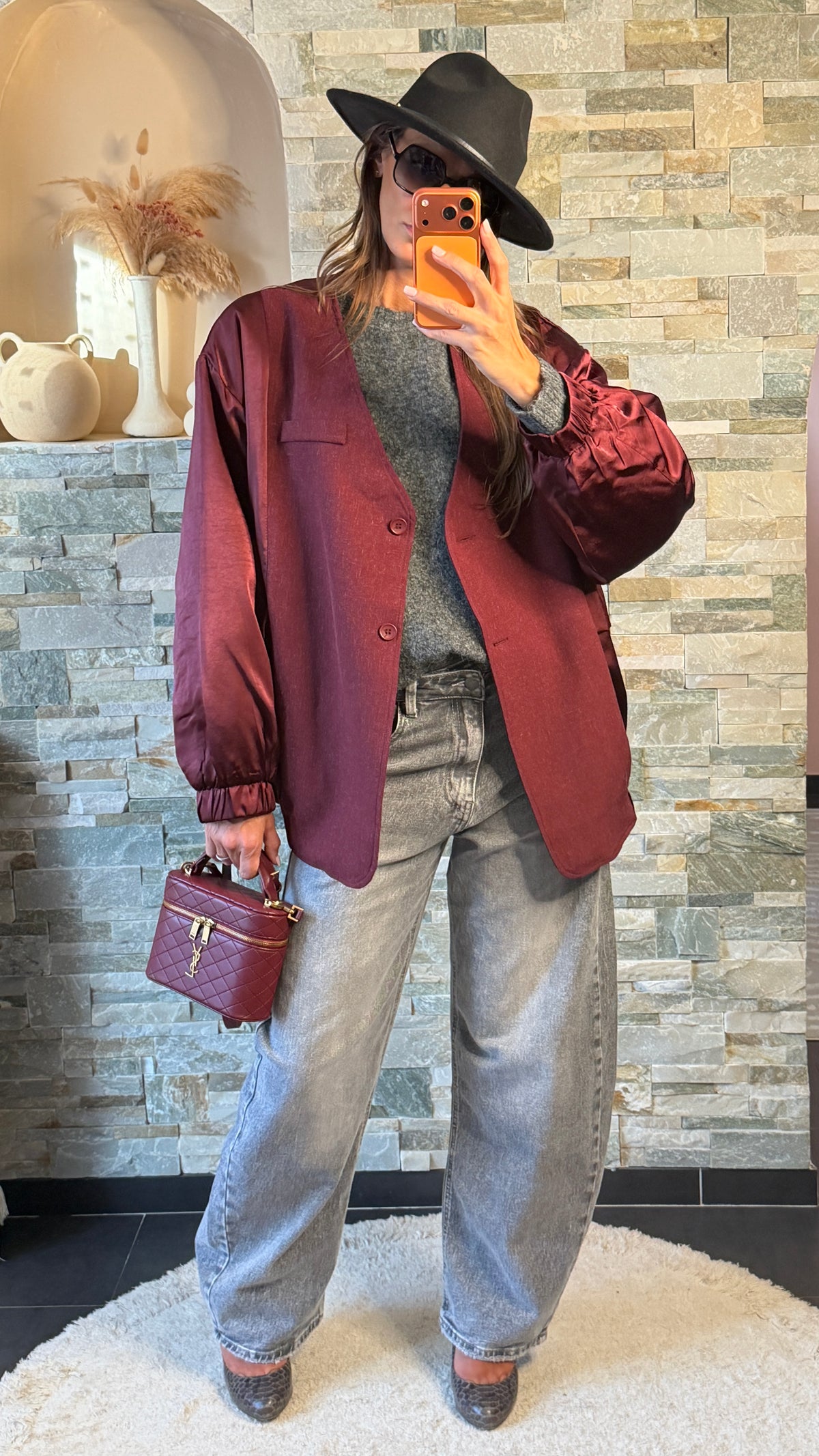 Blazer oversize  style bombers  bimatière Bordeaux
