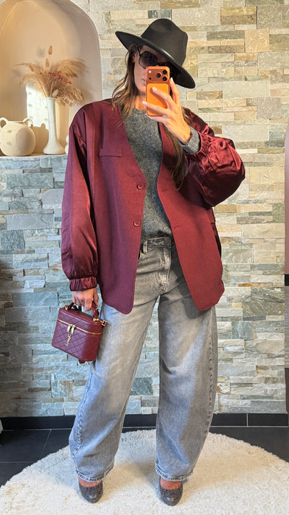 Blazer oversize  style bombers  bimatière Bordeaux