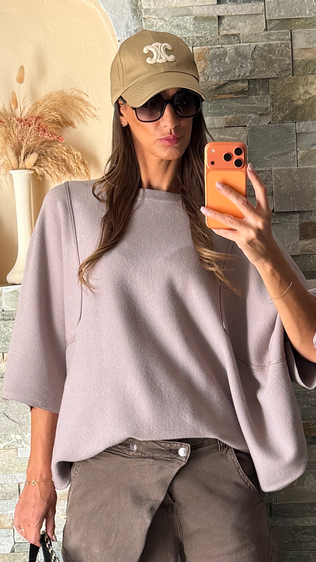 Pull ample manches courtes Taupe