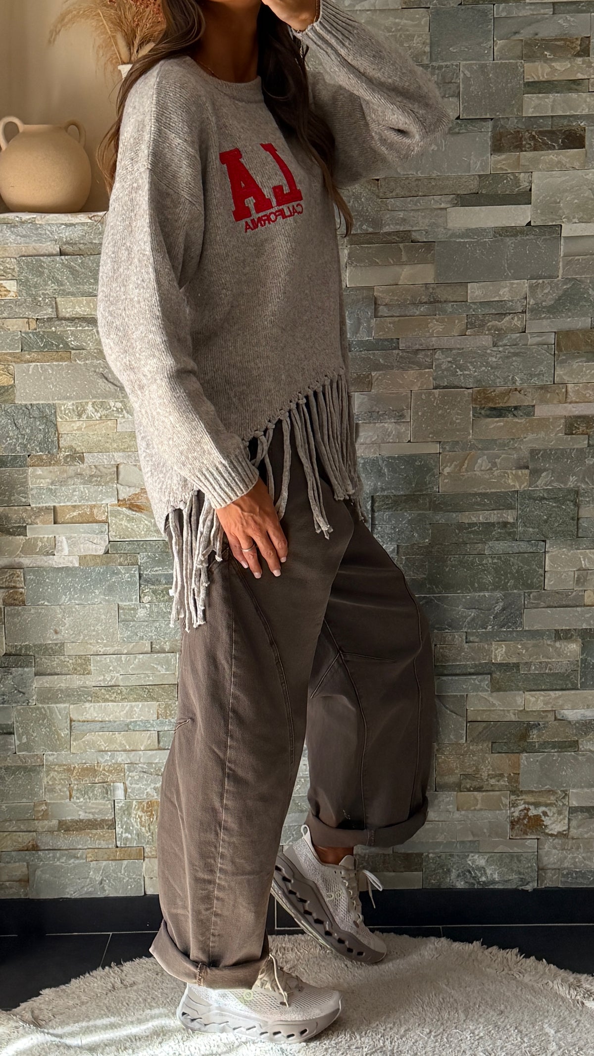 Jean ballon fermeture asymétrique marron/taupe