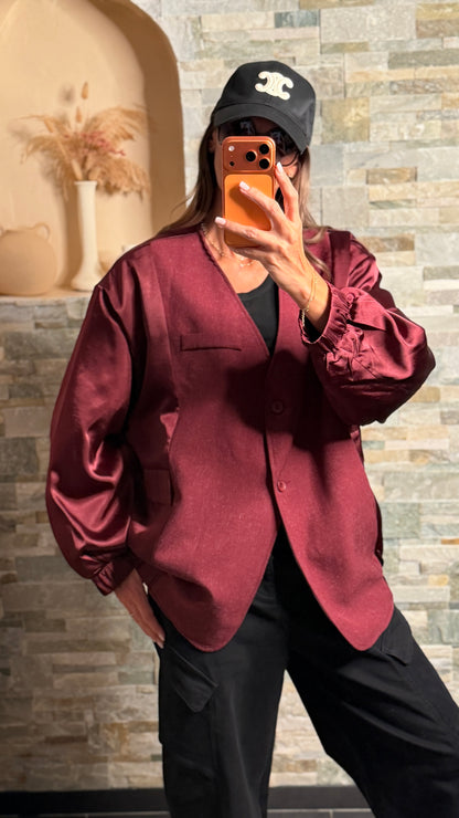 Blazer oversize  style bombers  bimatière Bordeaux
