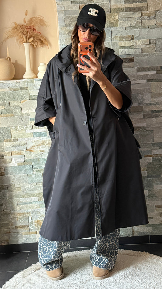 Trench à capuche style cape Noir