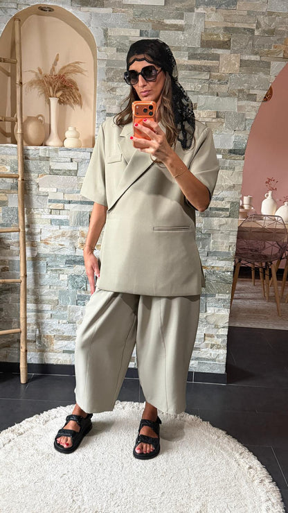 Blazer oversize à manches courtes vert sauge