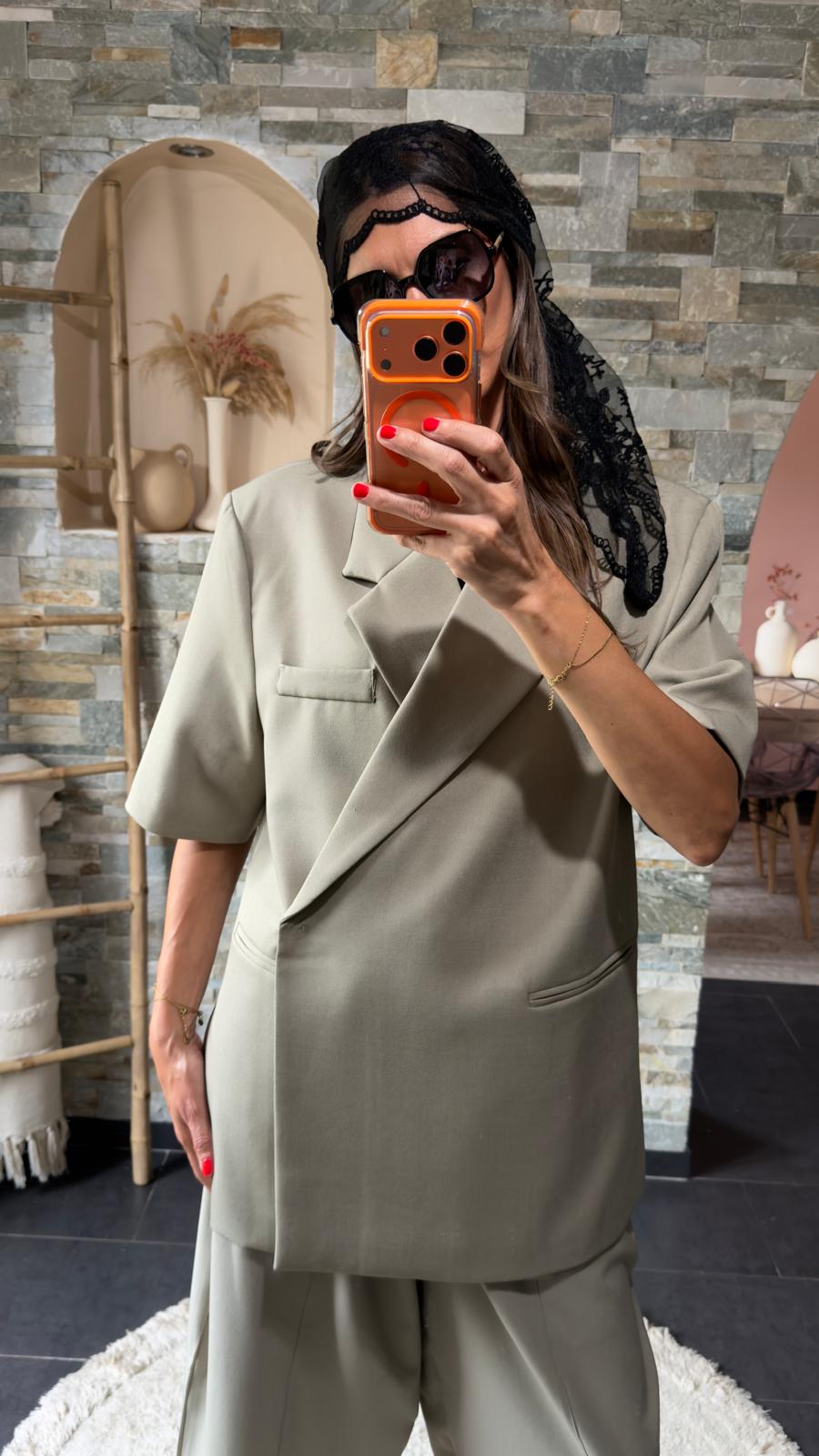 Blazer oversize à manches courtes vert sauge