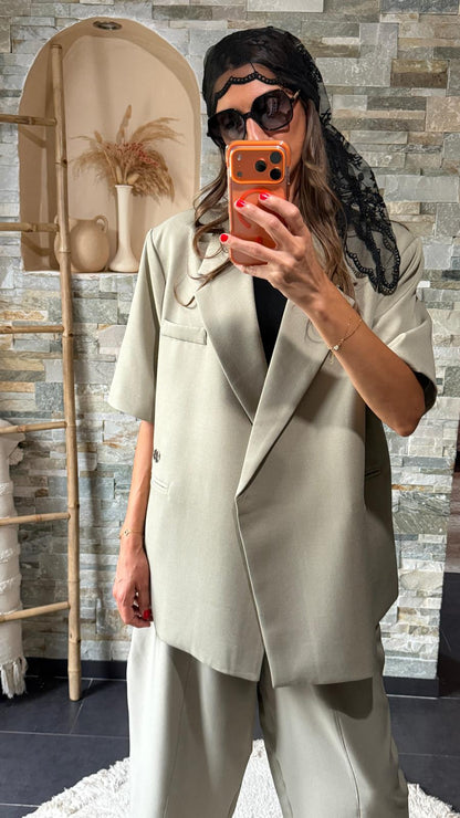 Blazer oversize à manches courtes vert sauge