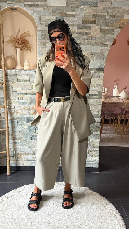 Blazer oversize à manches courtes vert sauge