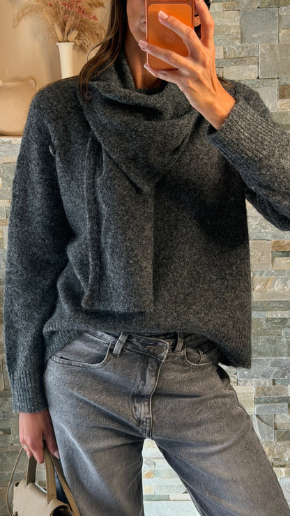 Pull col écharpe amovible Gris anthracite