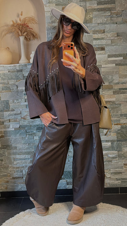 Gilet clouté à franges Choco