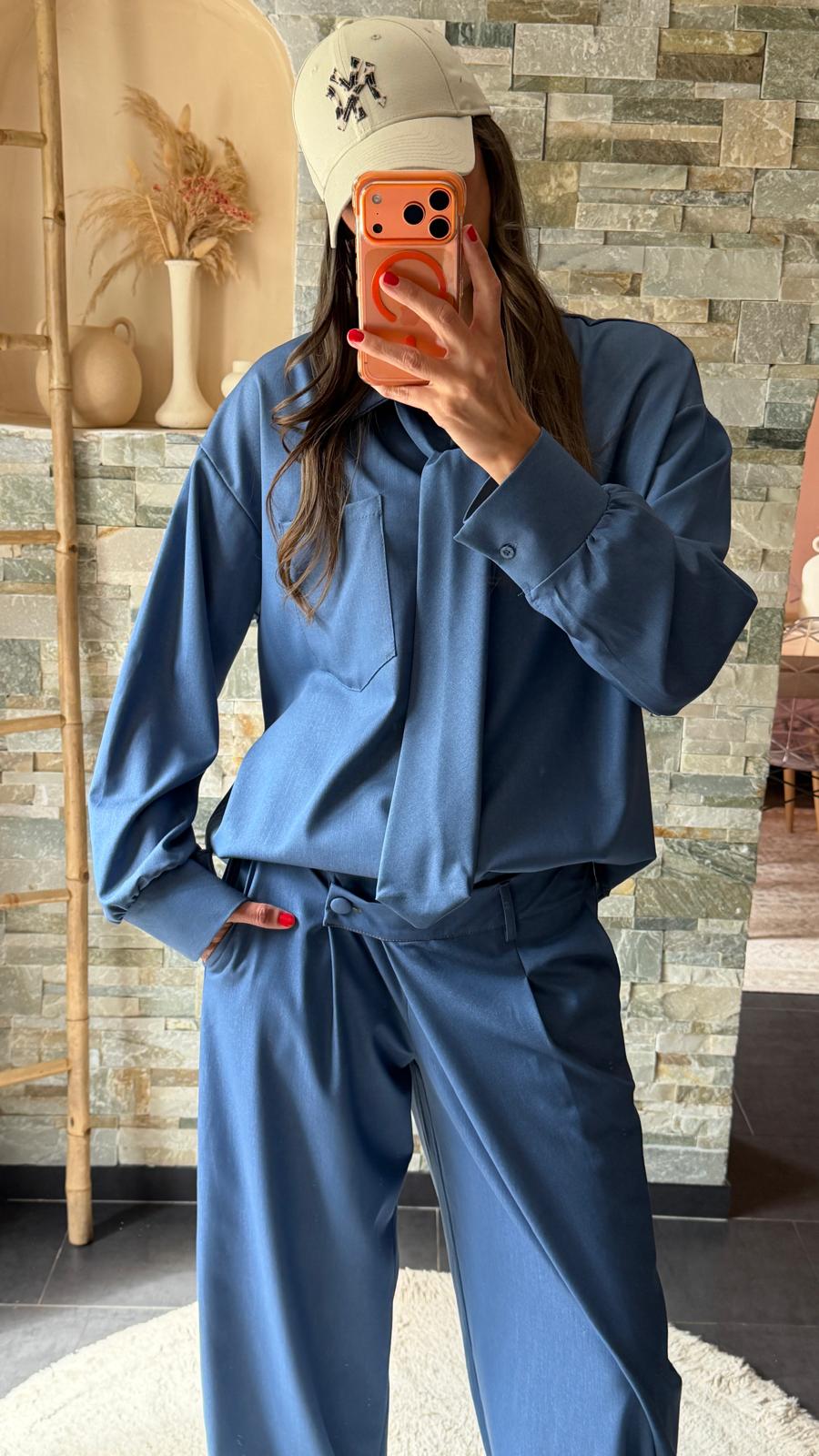 Chemise à cravate style jean