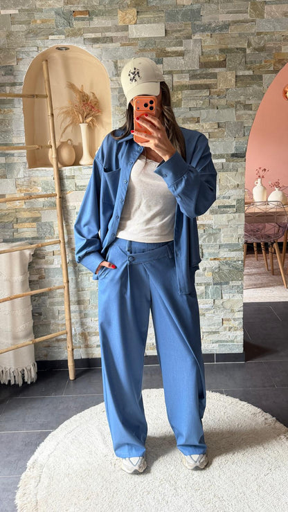 Chemise à cravate style jean