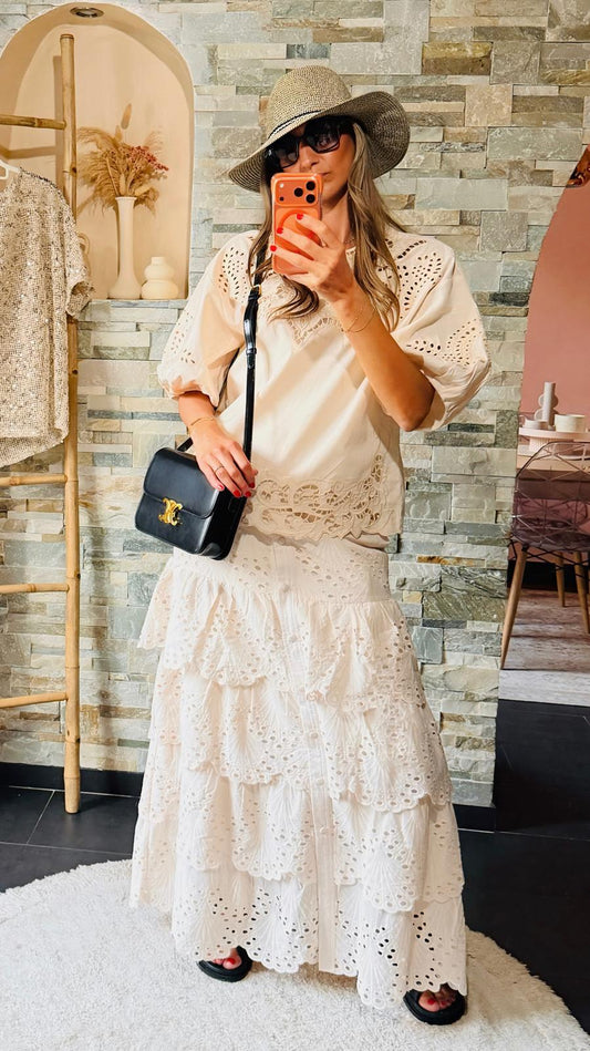 Nude broderie anglaise blouse