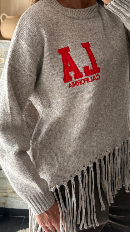 Pull LA à franges Taupe