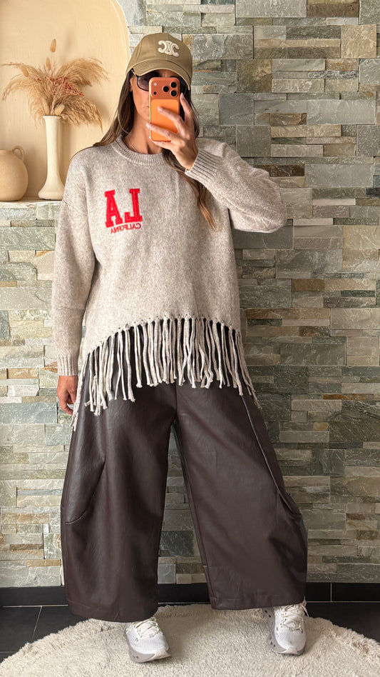 Pull LA à franges Taupe