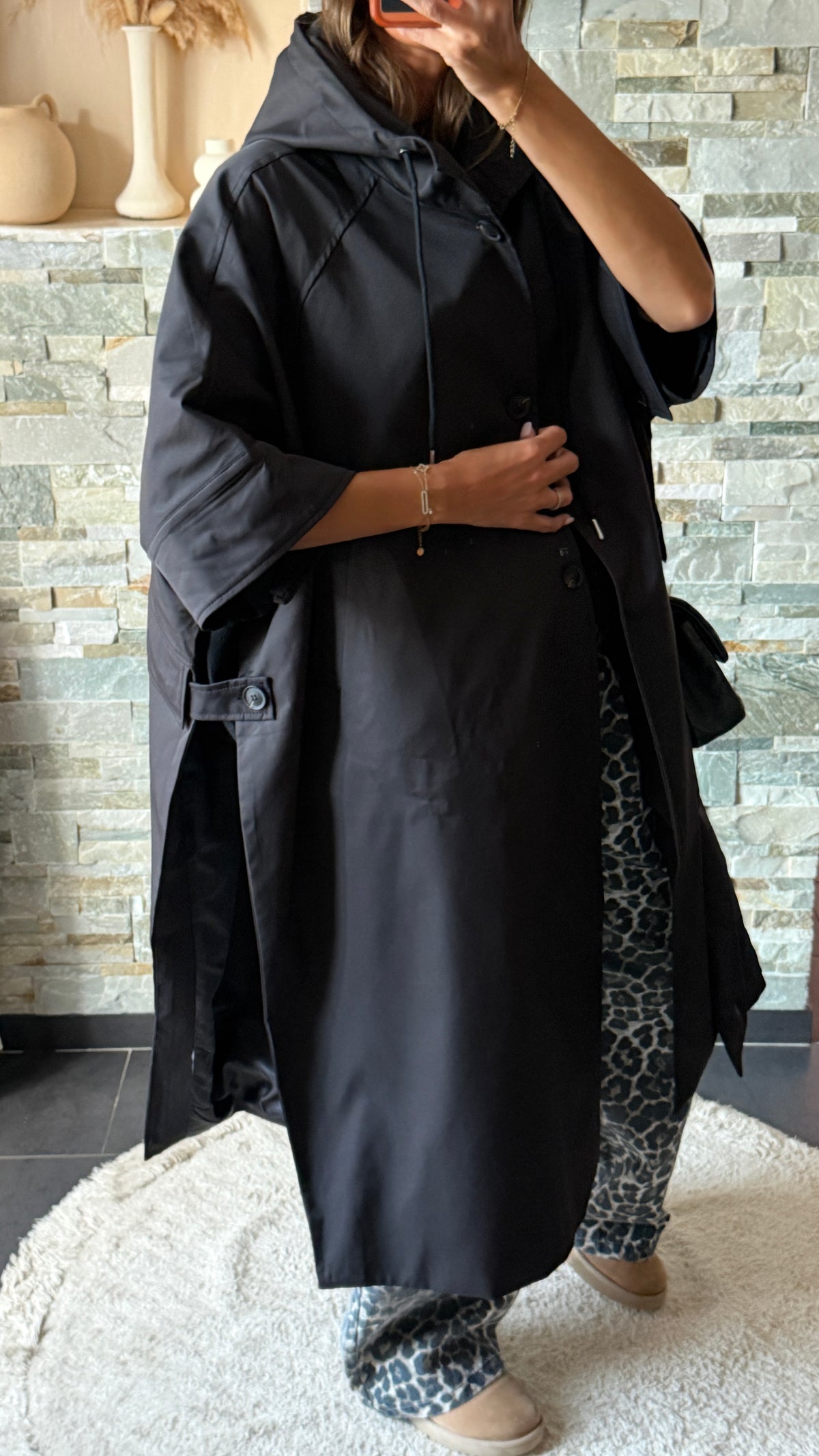 Trench à capuche style cape Noir