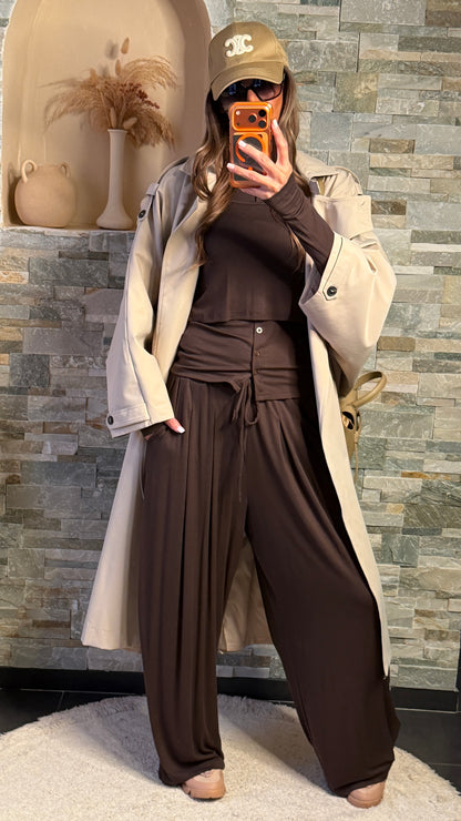 Pantalon fluide large à plis Choco