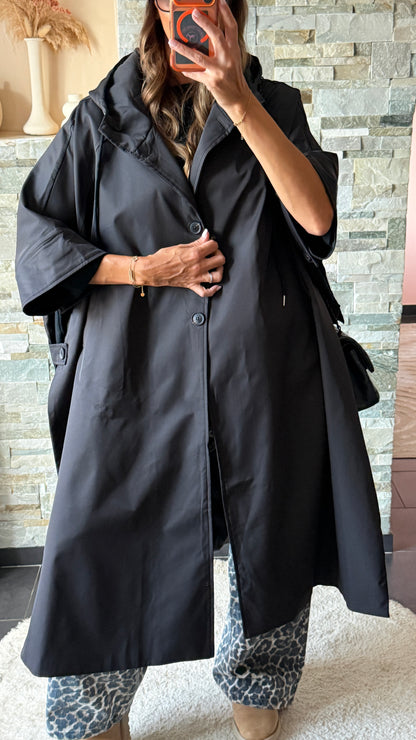 Trench à capuche style cape Noir