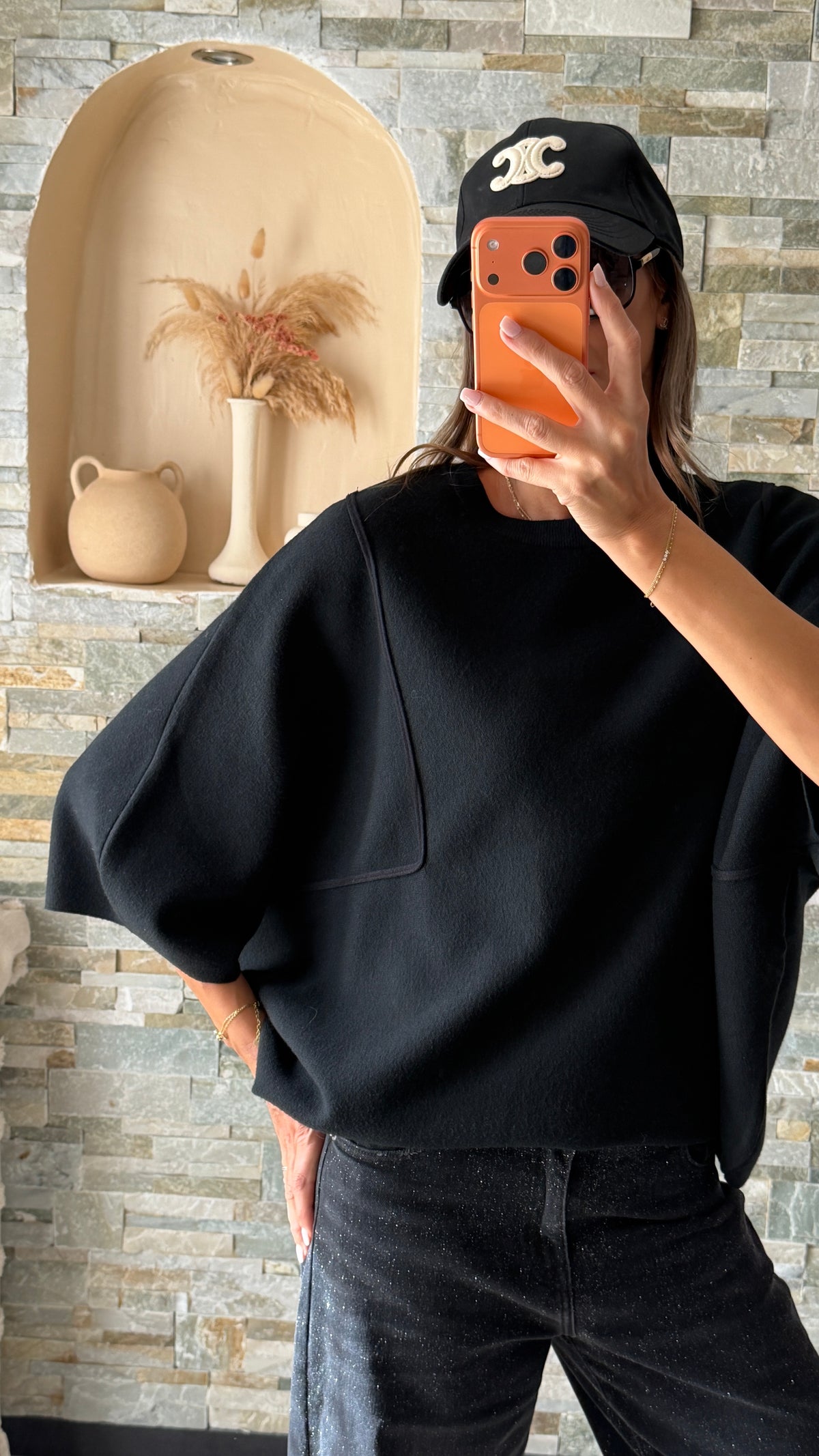 Pull ample manches courtes  Noir