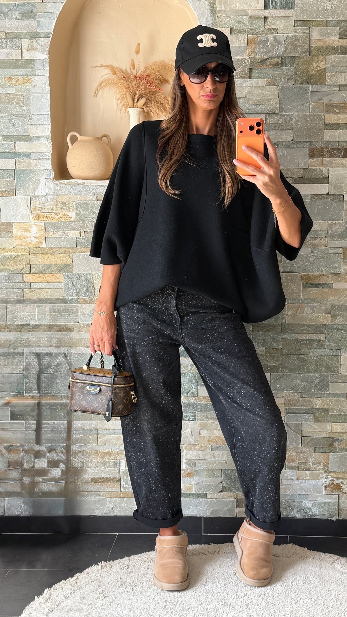 Jean mom pailleté Noir