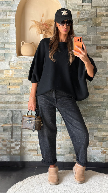 Jean mom pailleté Noir