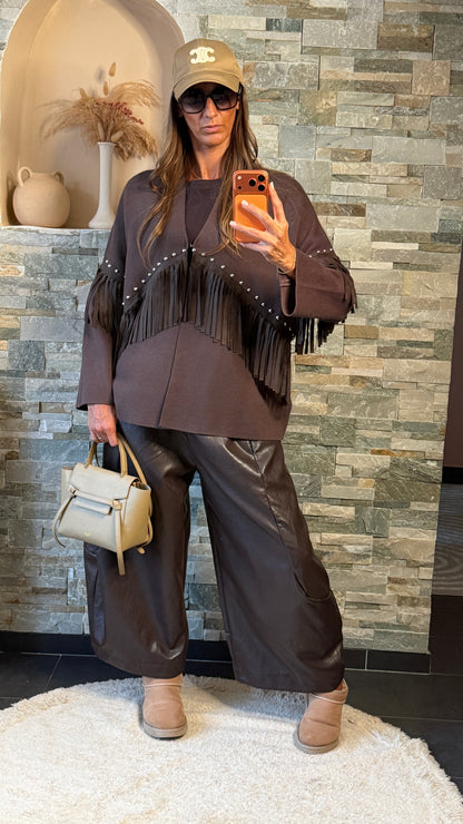 Gilet clouté à franges Choco