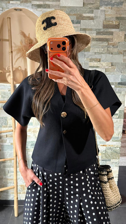 Gilet structuré/boutons bijoux Noir