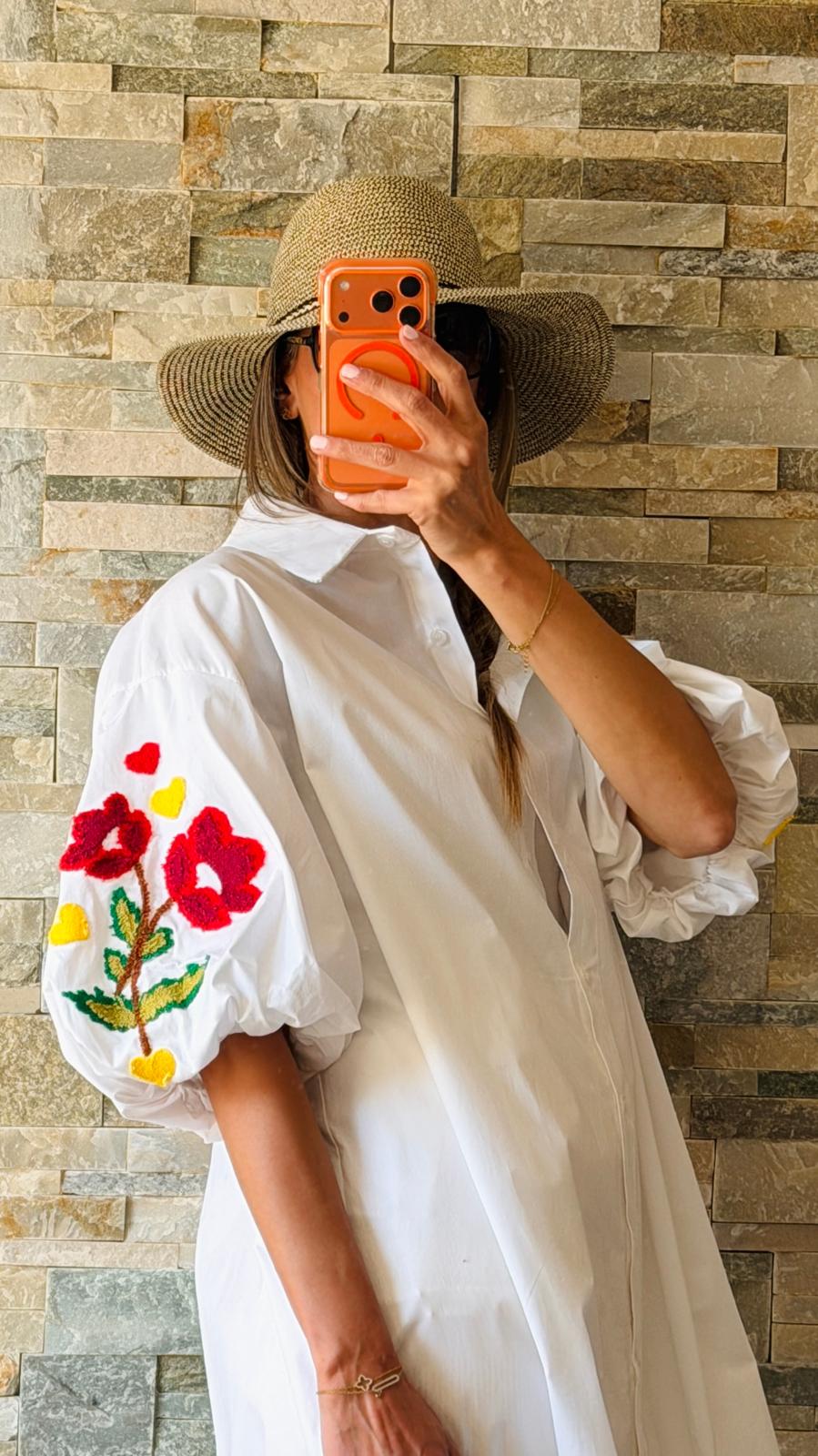 Robe chemise manches brodées