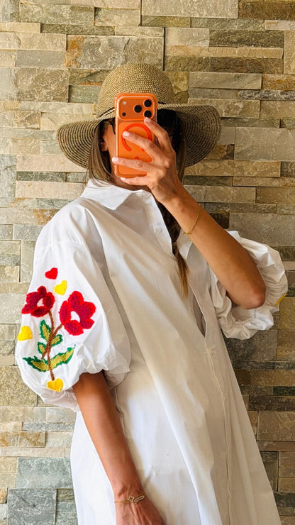 Robe chemise manches brodées