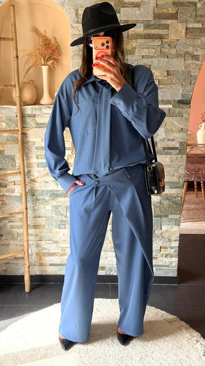 Chemise à cravate style jean