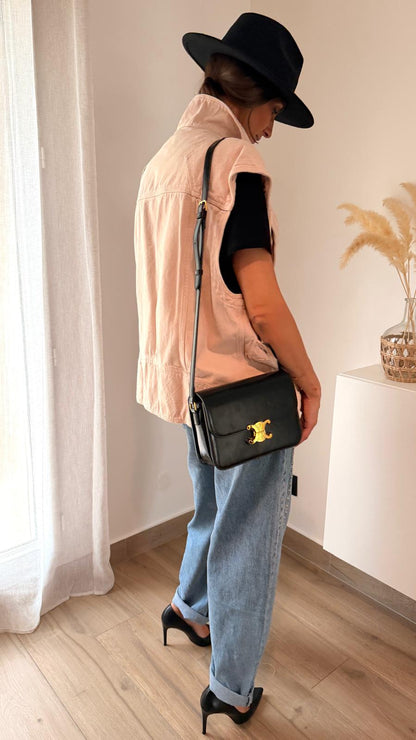Veste en jean sans manches style perfecto Rose poudré