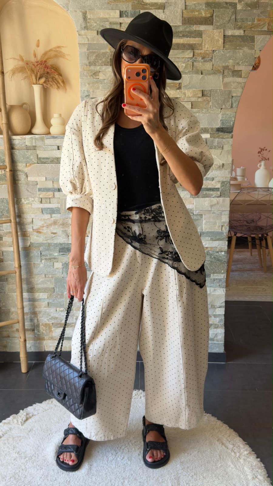 Veste à pois manches bouffantes Crème