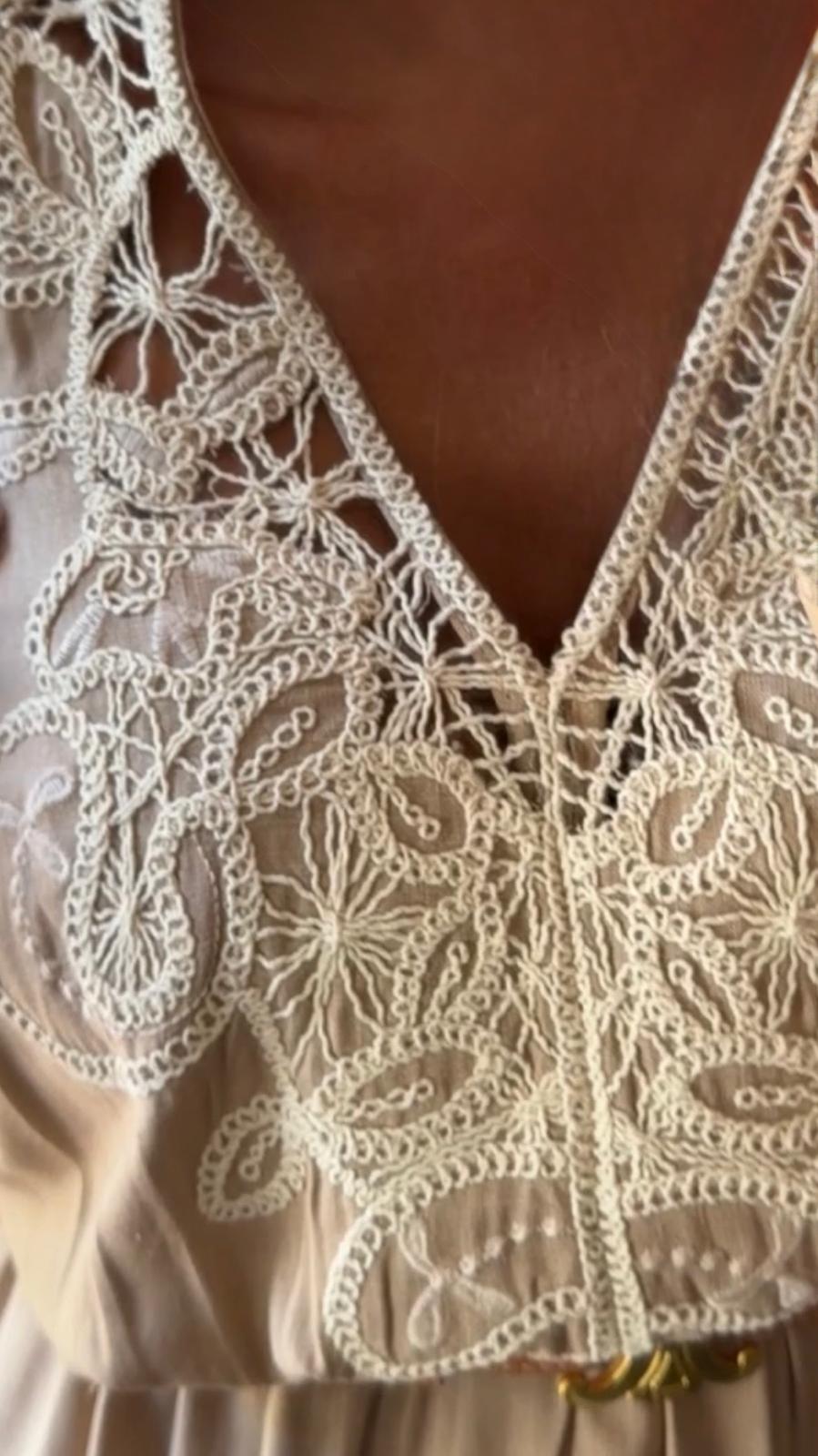 Robe bohème en lin brodées Camel