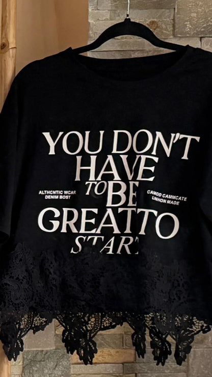 T-Shirt inscription Rock dentelle Noir