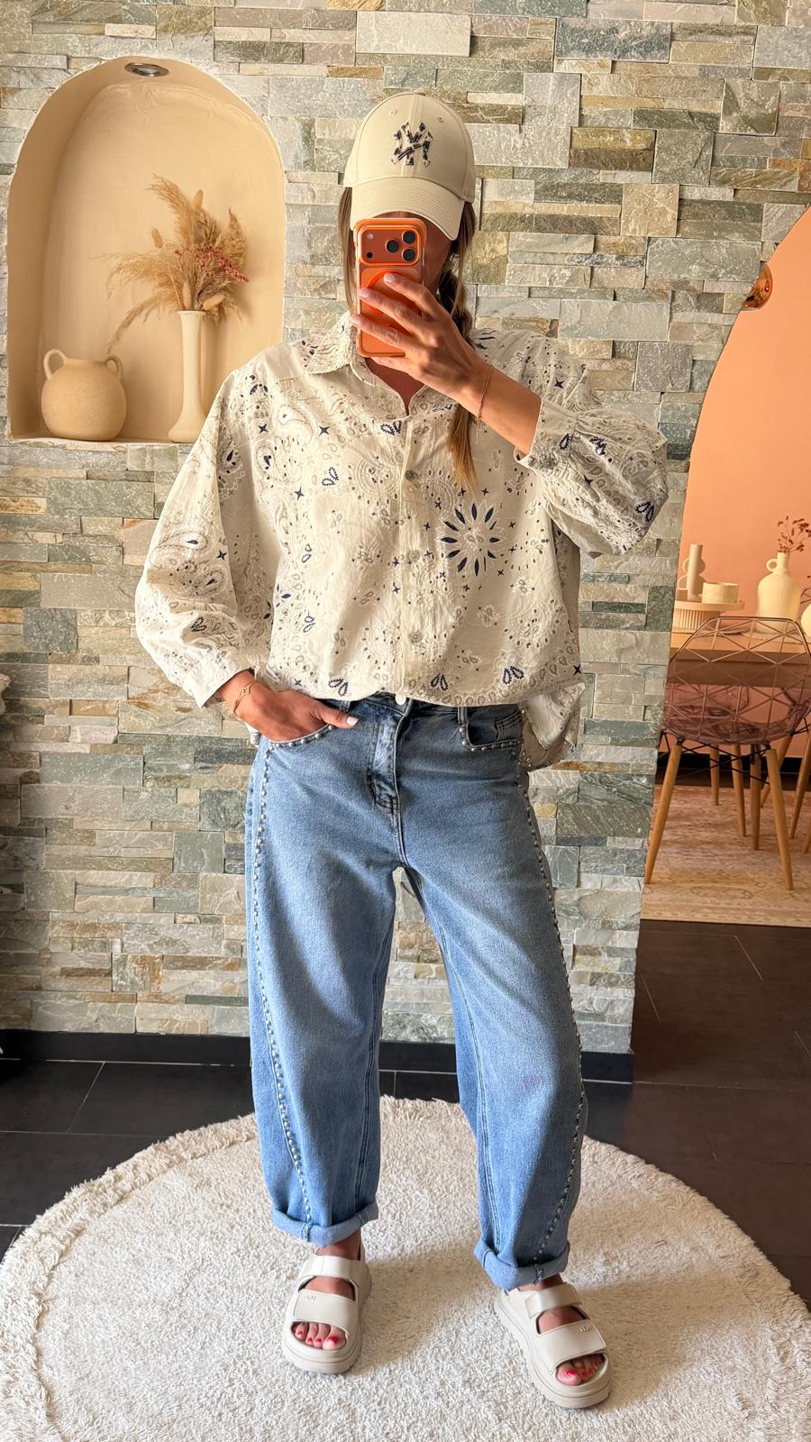 Jean barrel cloutés Stone